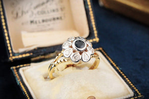 VINTAGE SAPPHIRE & DIAMOND DAISY RING 18ct GOLD