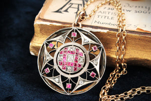 ANTIQUE VICTORIAN c1880 RUBY & DIAMOND PENDANT 9ct GOLD & SILVER