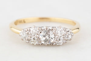 ANTIQUE EDWARDIAN c1900 .75ct SEVEN STONE DIAMOND RING 18ct GOLD & PALLADIUM