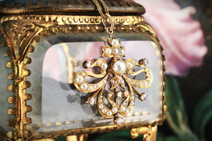 ANTIQUE AUSTRALIAN c1900 DIAMOND & PEARL PENDANT 15ct GOLD