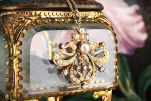 ANTIQUE AUSTRALIAN c1900 DIAMOND & PEARL PENDANT 15ct GOLD