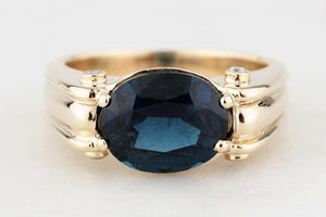 BESPOKE TEAL BLUE TOURMALINE & DIAMOND RING 9ct GOLD