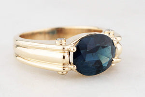 BESPOKE TEAL BLUE TOURMALINE & DIAMOND RING 9ct GOLD