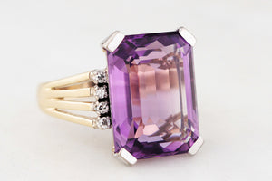 VINTAGE 12.50ct AMETHYST & DIAMOND COCKTAIL RING 18ct GOLD