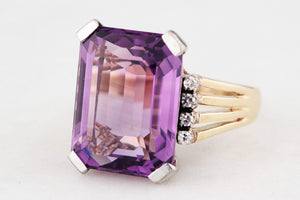 VINTAGE 12.50ct AMETHYST & DIAMOND COCKTAIL RING 18ct GOLD