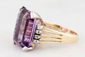 VINTAGE 12.50ct AMETHYST & DIAMOND COCKTAIL RING 18ct GOLD