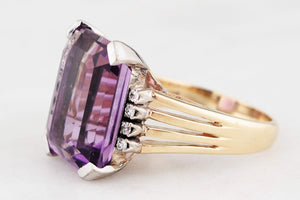 VINTAGE 12.50ct AMETHYST & DIAMOND COCKTAIL RING 18ct GOLD