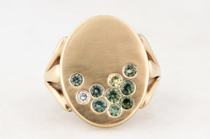 CUSTOM SAPPHIRE & DIAMOND ‘SCATTERED PEBBLES’ SIGNET RING 9ct GOLD