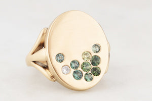 CUSTOM SAPPHIRE & DIAMOND ‘SCATTERED PEBBLES’ SIGNET RING 9ct GOLD