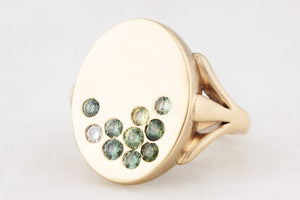 CUSTOM SAPPHIRE & DIAMOND ‘SCATTERED PEBBLES’ SIGNET RING 9ct GOLD