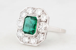 ART DECO c1920 EMERALD & DIAMOND RING 18ct GOLD