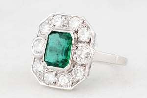 ART DECO c1920 EMERALD & DIAMOND RING 18ct GOLD