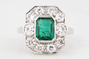 ART DECO c1920 EMERALD & DIAMOND RING 18ct GOLD