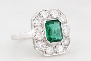 ART DECO c1920 EMERALD & DIAMOND RING 18ct GOLD