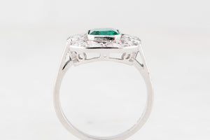 ART DECO c1920 EMERALD & DIAMOND RING 18ct GOLD