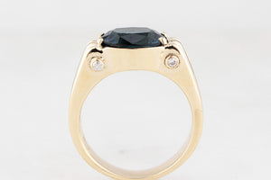 BESPOKE TEAL BLUE TOURMALINE & DIAMOND RING 9ct GOLD