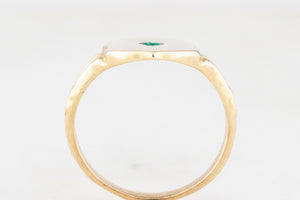CUSTOM R&V EMERALD SHIELD SIGNET RING 9ct GOLD