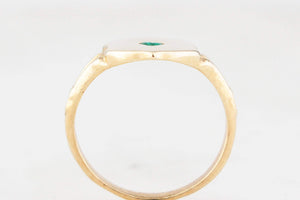 CUSTOM R&V EMERALD SHIELD SIGNET RING 9ct GOLD