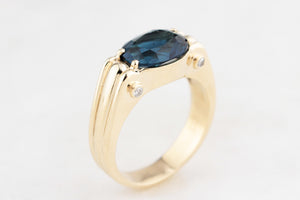 BESPOKE TEAL BLUE TOURMALINE & DIAMOND RING 9ct GOLD