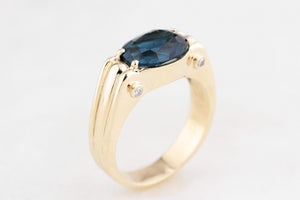 BESPOKE TEAL BLUE TOURMALINE & DIAMOND RING 9ct GOLD