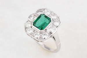 ART DECO c1920 EMERALD & DIAMOND RING 18ct GOLD
