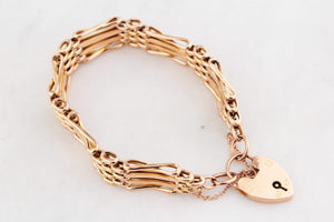 ANTIQUE EDWARDIAN GATE LINK BRACELET WITH HEART PADLOCK 9ct GOLD