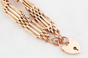 ANTIQUE EDWARDIAN GATE LINK BRACELET WITH HEART PADLOCK 9ct GOLD