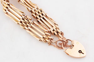 ANTIQUE EDWARDIAN GATE LINK BRACELET WITH HEART PADLOCK 9ct GOLD