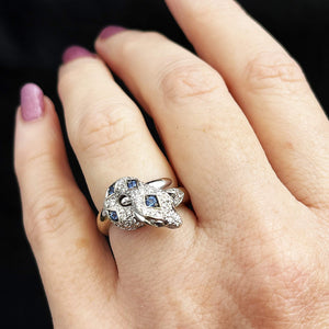 ITALIAN DESIGNER CEYLON SAPPHIRE & DIAMOND SERPENT RING 18ct GOLD