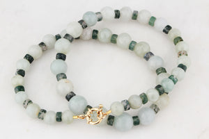 BESPOKE JADE & MOSS AGATE NECKLACE 9ct GOLD