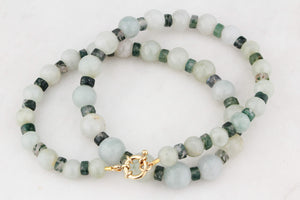 BESPOKE JADE & MOSS AGATE NECKLACE 9ct GOLD