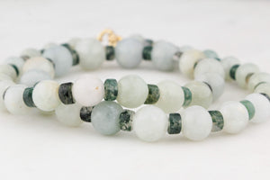 BESPOKE JADE & MOSS AGATE NECKLACE 9ct GOLD