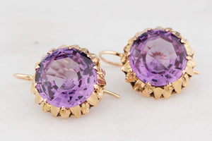 VINTAGE c1940/50’s SYNTHETIC COLOUR CHANGE SAPPHIRE EARRINGS 9ct GOLD