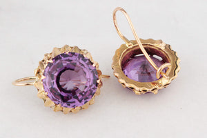 VINTAGE c1940/50’s SYNTHETIC COLOUR CHANGE SAPPHIRE EARRINGS 9ct GOLD