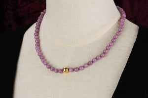 KUNZITE & GOLD BEAD NECKLACE 14ct GOLD