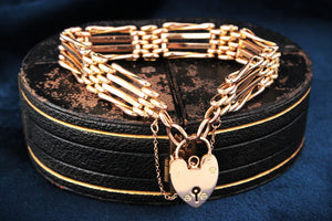 ANTIQUE EDWARDIAN GATE LINK BRACELET WITH HEART PADLOCK 9ct GOLD