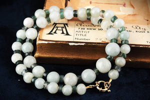 BESPOKE JADE & MOSS AGATE NECKLACE 9ct GOLD