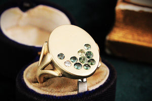 CUSTOM SAPPHIRE & DIAMOND ‘SCATTERED PEBBLES’ SIGNET RING 9ct GOLD