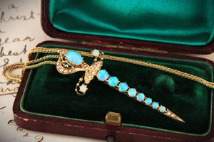 ANTIQUE VICTORIAN OPAL & SEED PEARL SWORD PENDANT 15ct GOLD