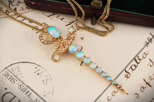 ANTIQUE VICTORIAN OPAL & SEED PEARL SWORD PENDANT 15ct GOLD