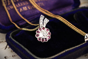 ANTIQUE EDWARDIAN DIAMOND & RUBY PALLADIUM PENDANT
