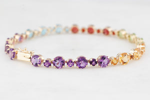 VINTAGE 11.94ct MULTI-GEM LINE BRACELET 10ct GOLD