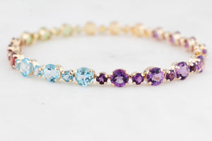 VINTAGE 11.94ct MULTI-GEM LINE BRACELET 10ct GOLD