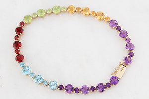 VINTAGE 11.94ct MULTI-GEM LINE BRACELET 10ct GOLD
