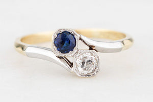 ANTIQUE SAPPHIRE & DIAMOND TOI ET MOI RING 18ct GOLD & PLATINUM