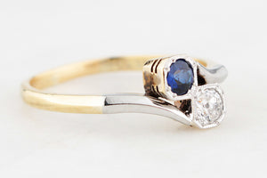 ANTIQUE SAPPHIRE & DIAMOND TOI ET MOI RING 18ct GOLD & PLATINUM