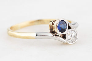 ANTIQUE SAPPHIRE & DIAMOND TOI ET MOI RING 18ct GOLD & PLATINUM