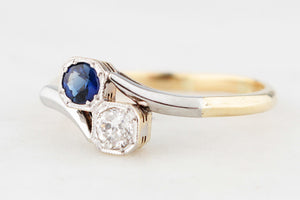 ANTIQUE SAPPHIRE & DIAMOND TOI ET MOI RING 18ct GOLD & PLATINUM