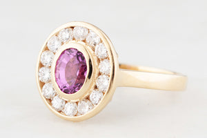 PINK SAPPHIRE & DIAMOND HALO RING 14ct GOLD