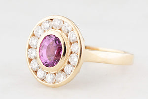 PINK SAPPHIRE & DIAMOND HALO RING 14ct GOLD